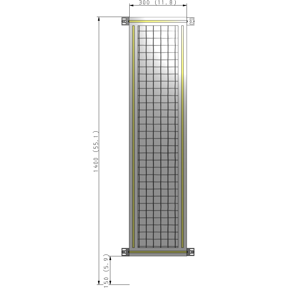 A4-1400-0300-0150-HYMZA SINGLE PANEL-NO LEGS WITH HINGES 1400MM X 300MM 1" MESH, FULLY ASSEMBLED