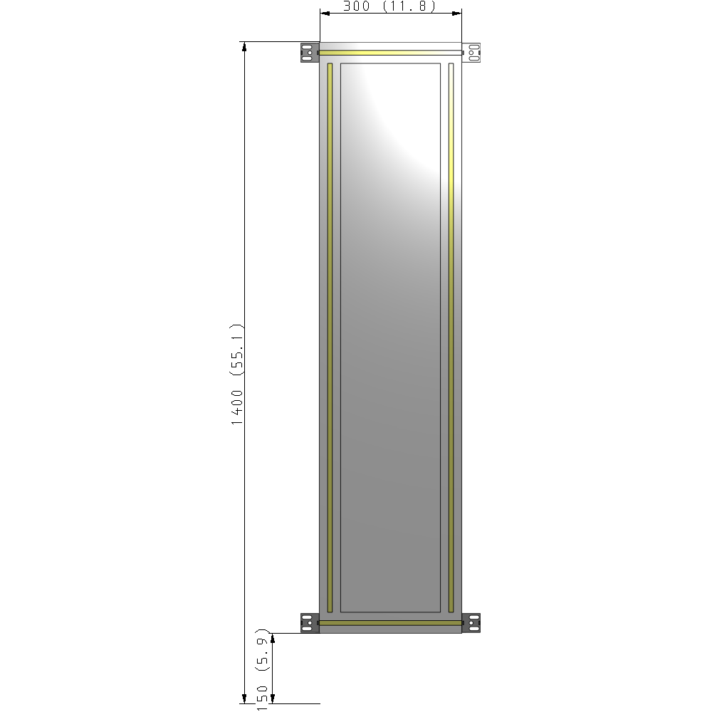 A4-1400-0300-0150-HYPZK SINGLE PANEL-NO LEGS WITH HINGES 1400MM X 300MM 1/4" POLYCARBONATE, AS A KIT