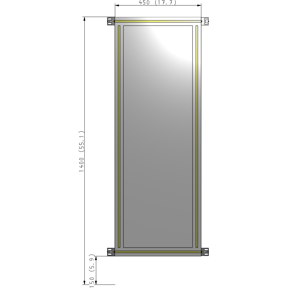 A4-1400-0450-0150-HYPZK SINGLE PANEL-NO LEGS WITH HINGES 1400MM X 450MM 1/4" POLYCARBONATE, AS A KIT