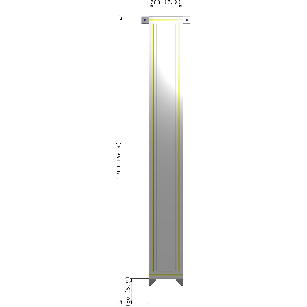 A4-1700-0200-0150-TYPZA SINGLE PANEL-NO LEGS WITH TIE PLATES AND ANGLE 1700MM X 200MM 1/4" POLYCARBONATE, ASSEMBLED