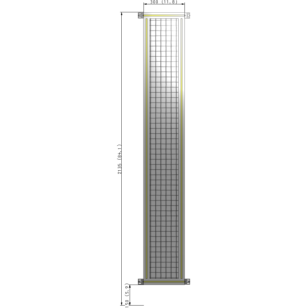 A4-2135-0300-0150-HYMZK SINGLE PANEL-NO LEGS WITH HINGES 2135MM X 300MM 1" MESH, AS A KIT