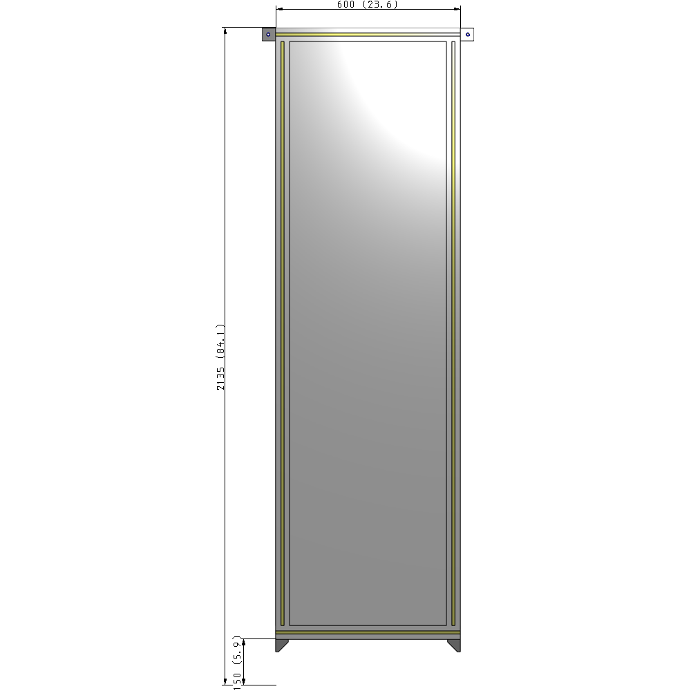 A4-2135-0600-0150-TYPZA SINGLE PANEL-NO LEGS WITH TIE PLATES AND ANGLE 2135MM X 600MM  1/4" POLYCARBONATE, ASSEMBLED