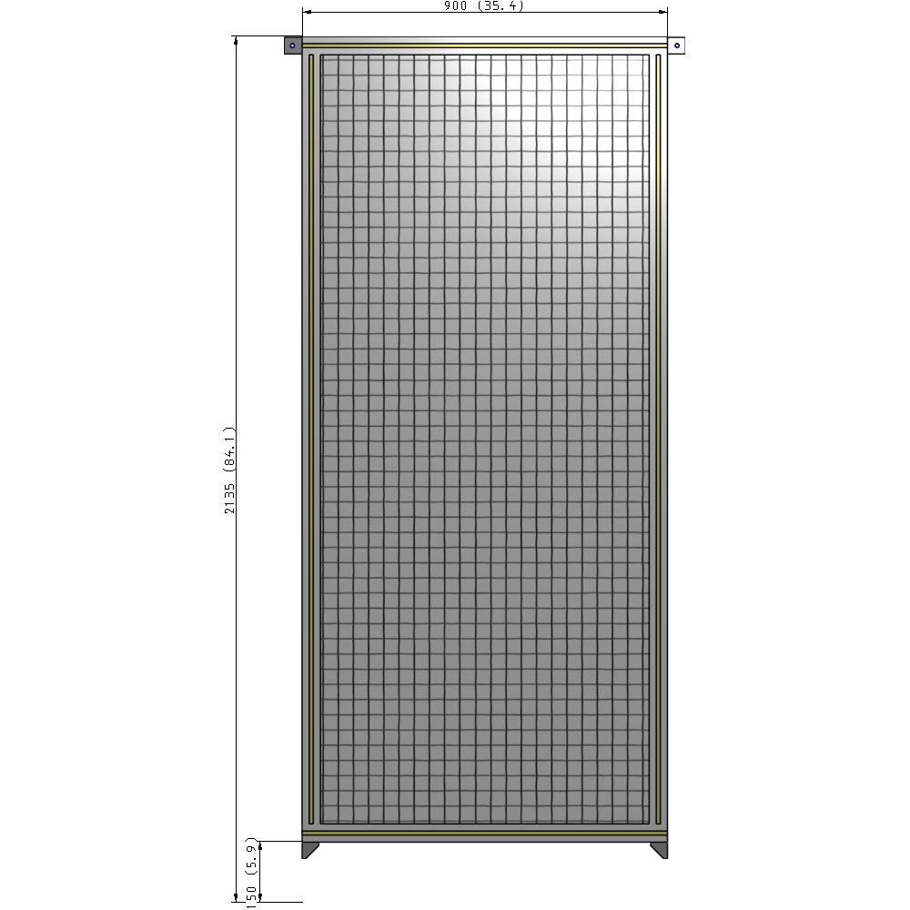 A4-2135-0900-0150-TYMZA SINGLE PANEL-NO LEGS WITH TIE PLATES AND ANGLE 2135MM X 900MM 1" MESH, FULLY ASSEMBLED