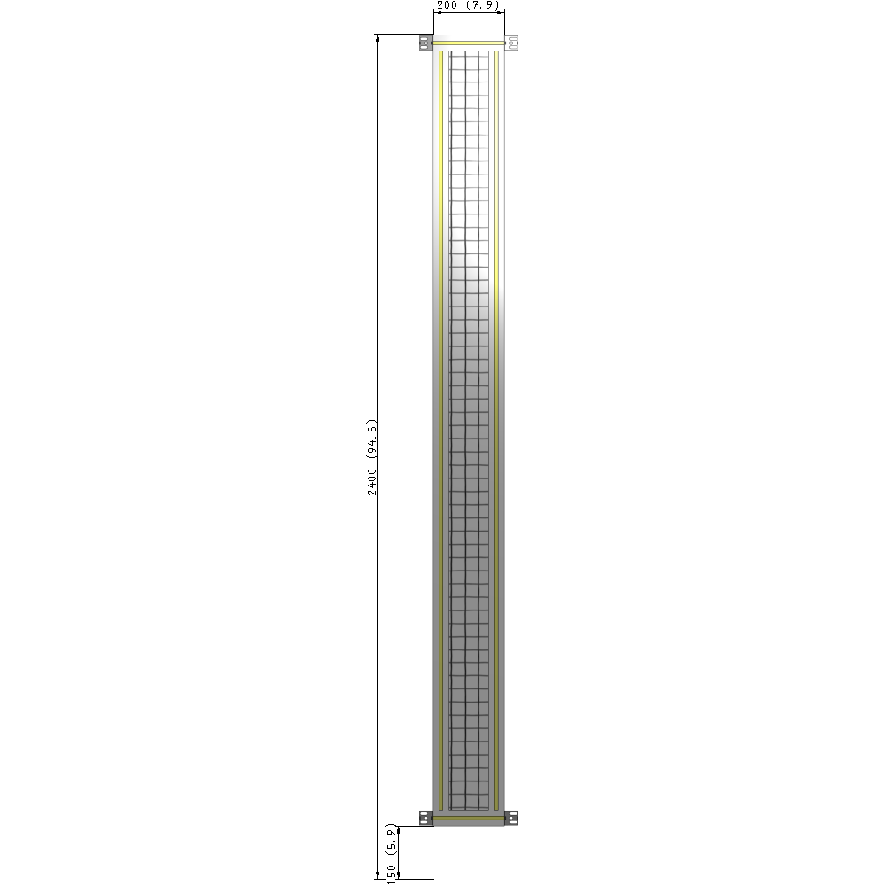 A4-2400-0200-0150-HYMZA SINGLE PANEL-NO LEGS WITH HINGES 2400MM X 200MM  1" MESH, FULLY ASSEMBLED