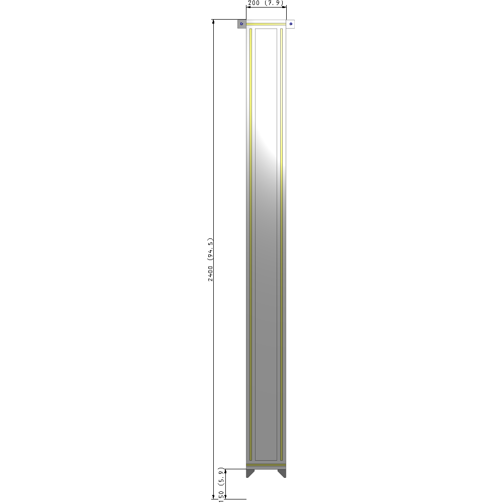 A4-2400-0200-0150-TYPZA SINGLE PANEL-NO LEGS WITH TIE PLATES AND ANGLE 2400MM X 200MM  1/4" POLYCARBONATE, ASSEMBLED