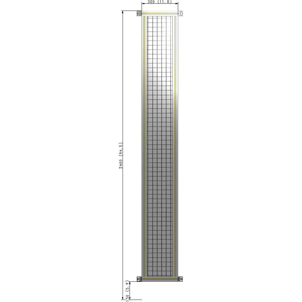 A4-2400-0300-0150-HYMZK SINGLE PANEL-NO LEGS WITH HINGES 2400MM X 300MM  1" MESH, AS A KIT