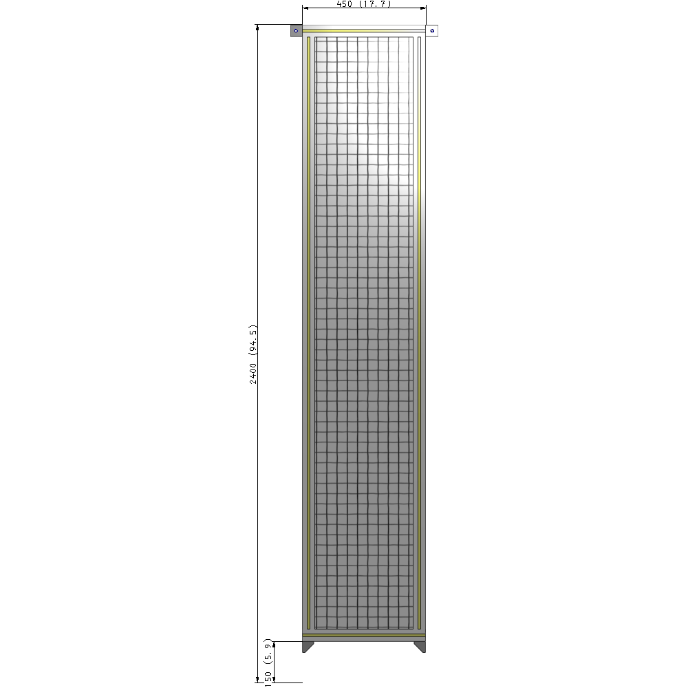 A4-2400-0450-0150-TYMZA SINGLE PANEL-NO LEGS WITH TIE PLATES AND ANGLE 2400MM X 450MM  1" MESH, FULLY ASSEMBLED