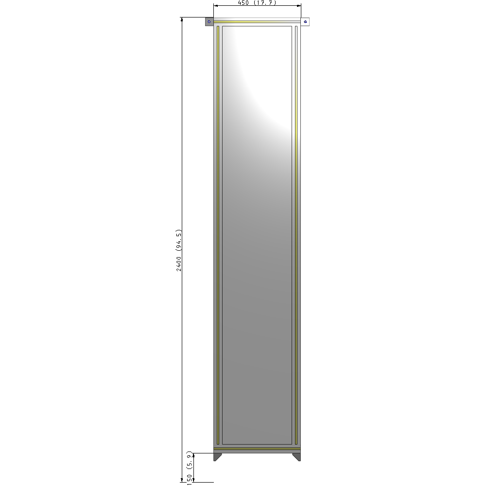 A4-2400-0450-0150-TYPZA SINGLE PANEL-NO LEGS WITH TIE PLATES AND ANGLE 2400MM X 450MM  1/4" POLYCARBONATE, ASSEMBLED