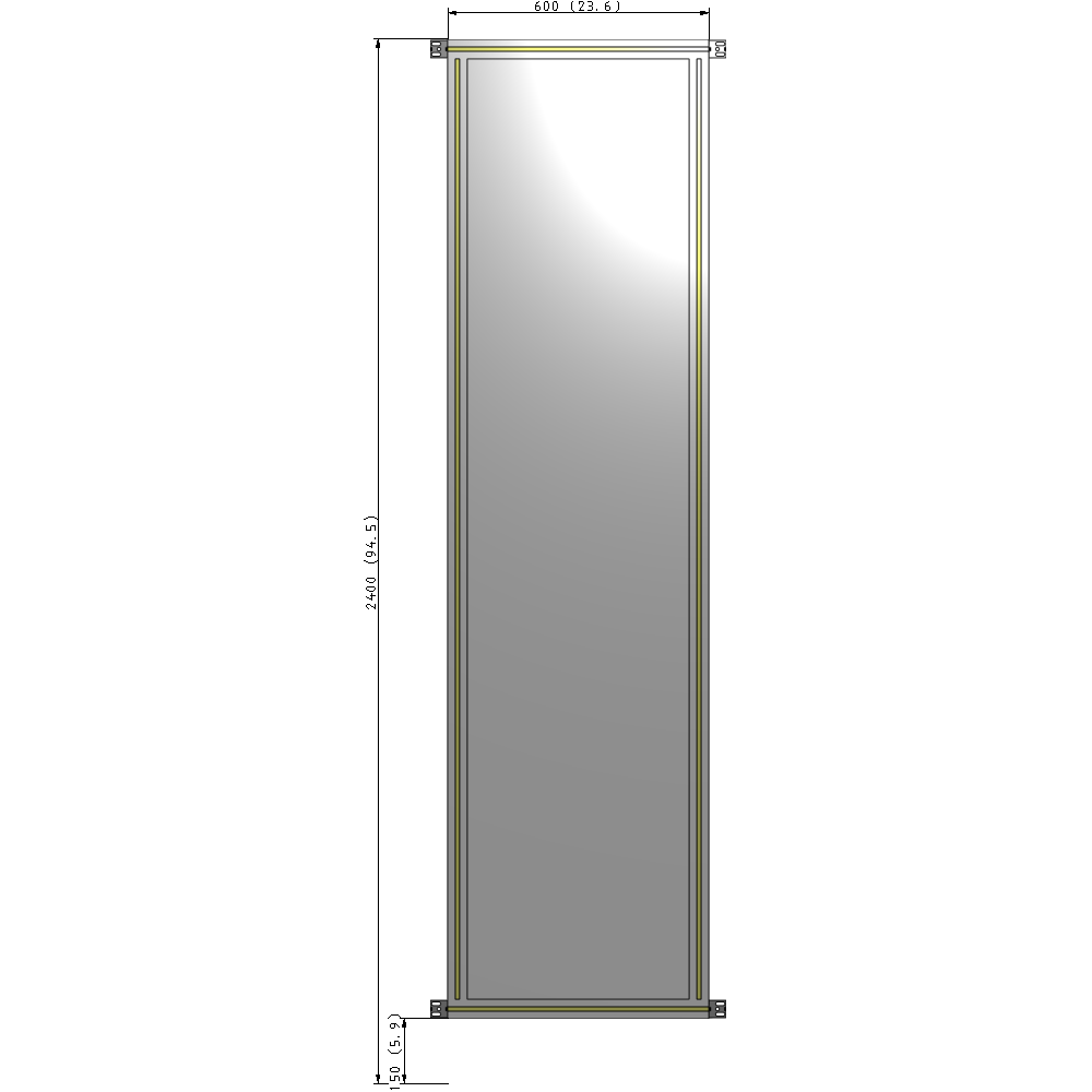 A4-2400-0600-0150-HYPZK SINGLE PANEL-NO LEGS WITH HINGES 2400MM X 600MM  1/4" POLYCARBONATE, AS A KIT