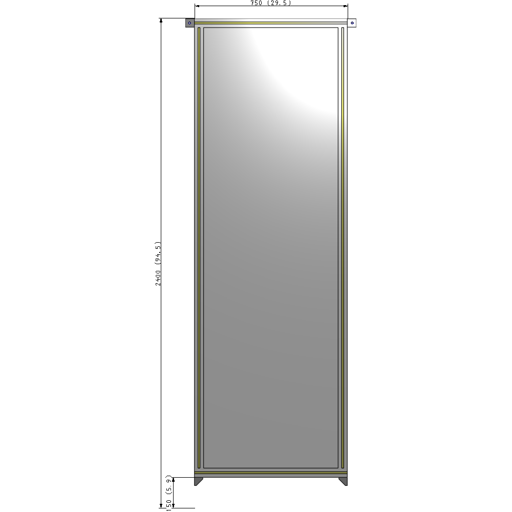 A4-2400-0750-0150-TYPZK SINGLE PANEL-NO LEGS WITH TIE PLATES AND ANGLE 2400MM X 750MM  1/4" POLYCARBONATE, AS A KIT