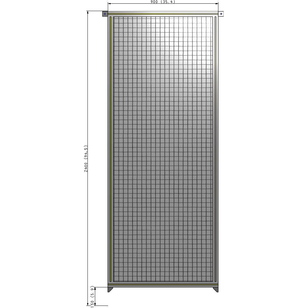 A4-2400-0900-0150-TYMZA SINGLE PANEL-NO LEGS WITH TIE PLATES AND ANGLE 2400MM X 900MM  1" MESH, FULLY ASSEMBLED