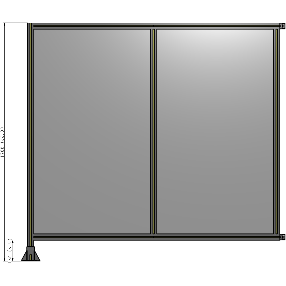 B1-1700-1800-0150-HYPFA DOUBLE PANEL-LEG ON LEFT, HINGE ON RIGHT 1700MM X 1800MM 1/4" POLYCARB, ASSEMBLED