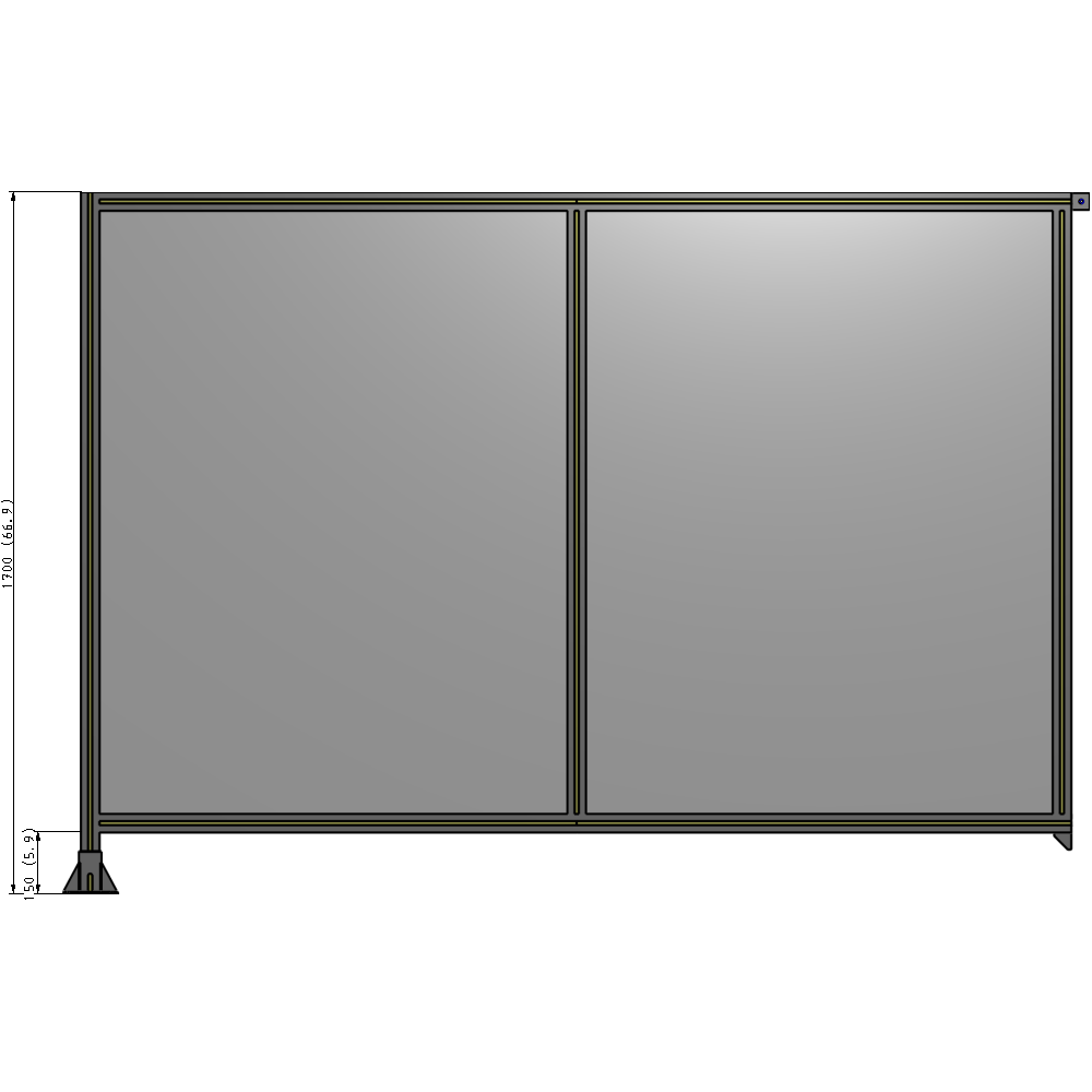 B1-1700-2400-0150-TYPFA DOUBLE PANEL-LEG ON LEFT, TIE PLATE AND ANGLE ON RIGHT 1700MM X 2400MM 1/4" POLYCARB, ASSEMBLED