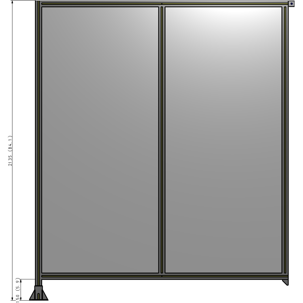 B1-2135-1800-0150-TYPFK DOUBLE PANEL-LEG ON LEFT, TIE PLATE AND ANGLE ON RIGHT 2135MM X 1800MM  1/4" POLYCARB, ASSEMBLED