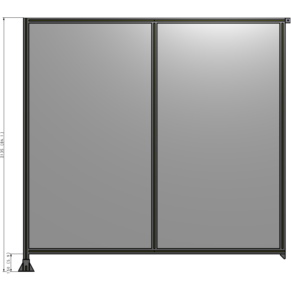 B1-2135-2200-0150-TYPFA DOUBLE PANEL-LEG ON LEFT, TIE PLATE AND ANGLE ON RIGHT 2135MM X 2200MM 1/4" POLYCARB, ASSEMBLED