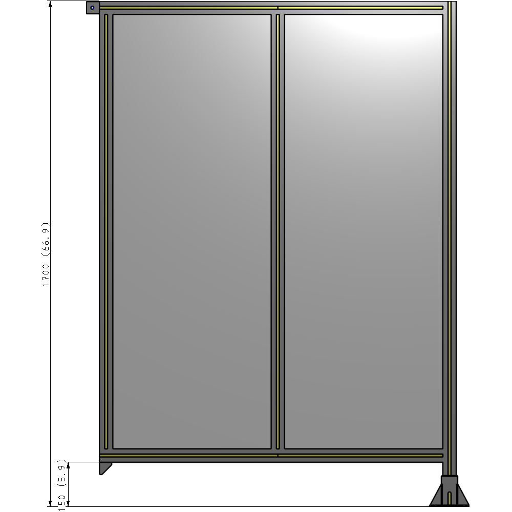 B2-1700-1200-0150-TYPFK DOUBLE PANEL-LEG ON RIGHT, TIE PLATE AND ANGLE ON LEFT 1700MM X 1200MM  1/4" POLYCARB, ASSEMBLED