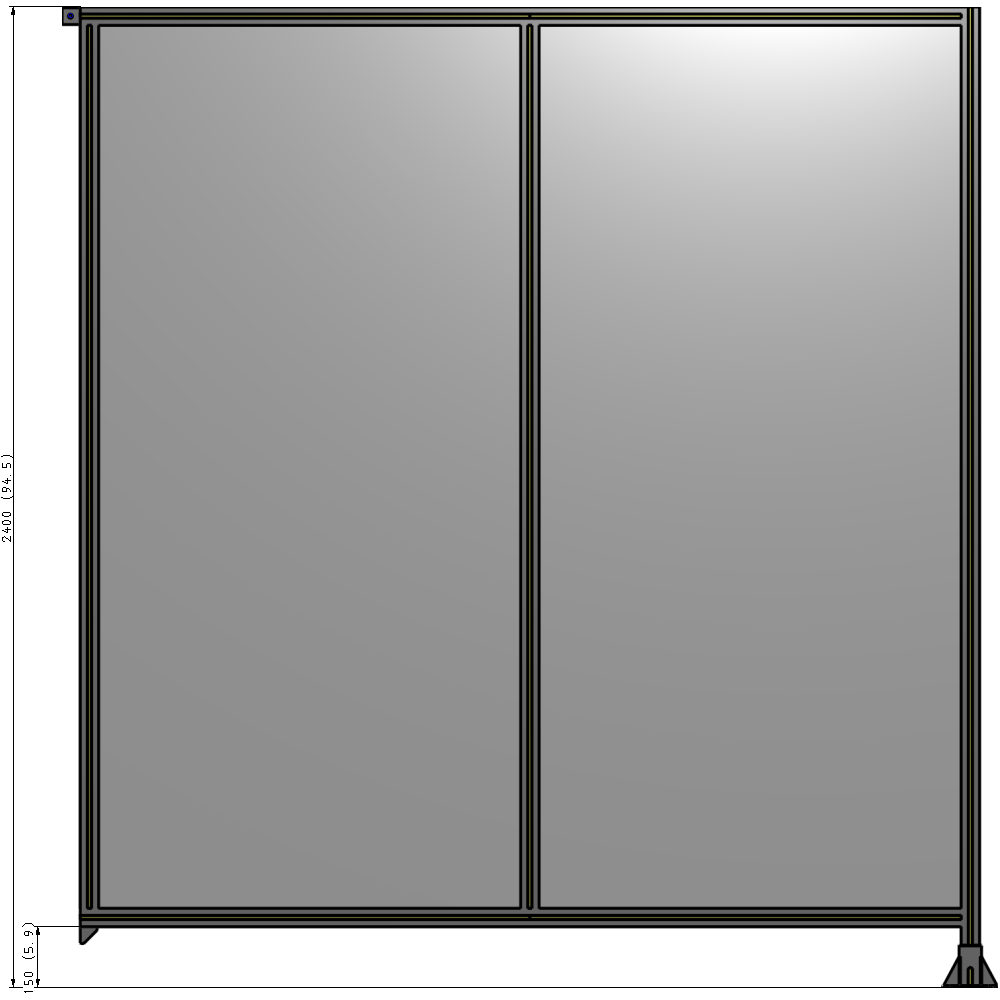 B2-2400-2200-0150-TYPFK DOUBLE PANEL-LEG ON RIGHT, TIE PLATE AND ANGLE ON LEFT 2400MM X 2200MM 1/4" POLYCARB, ASSEMBLED