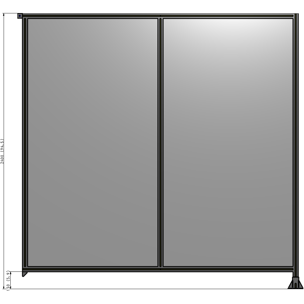 B2-2400-2400-0150-TYPFK DOUBLE PANEL-LEG ON RIGHT, TIE PLATE AND ANGLE ON LEFT 2400MM X 2400MM 1/4" POLYCARBONATE, AS A KIT