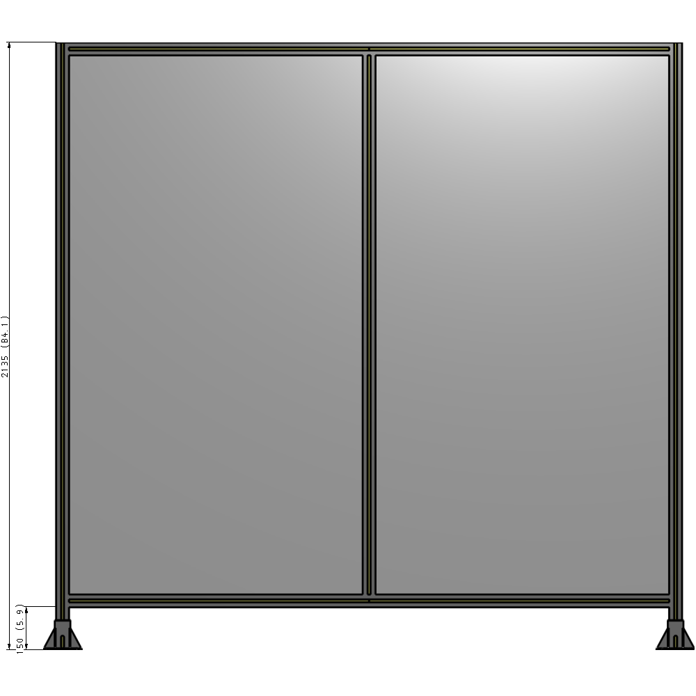 B3-2135-2200-0150-ZYPFA DOUBLE PANEL-LEG ON EACH SIDE  2135MM X 2200MM  1/4" POLYCARBONATE, FULLY ASSEMBLED
