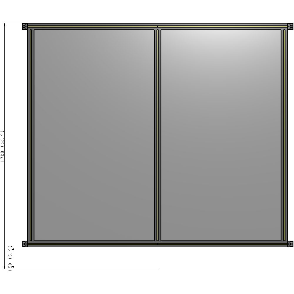 B4-1700-1800-0150-HYPZK DOUBLE PANEL-NO LEGS, HINGE CONNECTORS 1700MM X 1800MM 1/4" POLYCARBONATE, ASSEMBLED