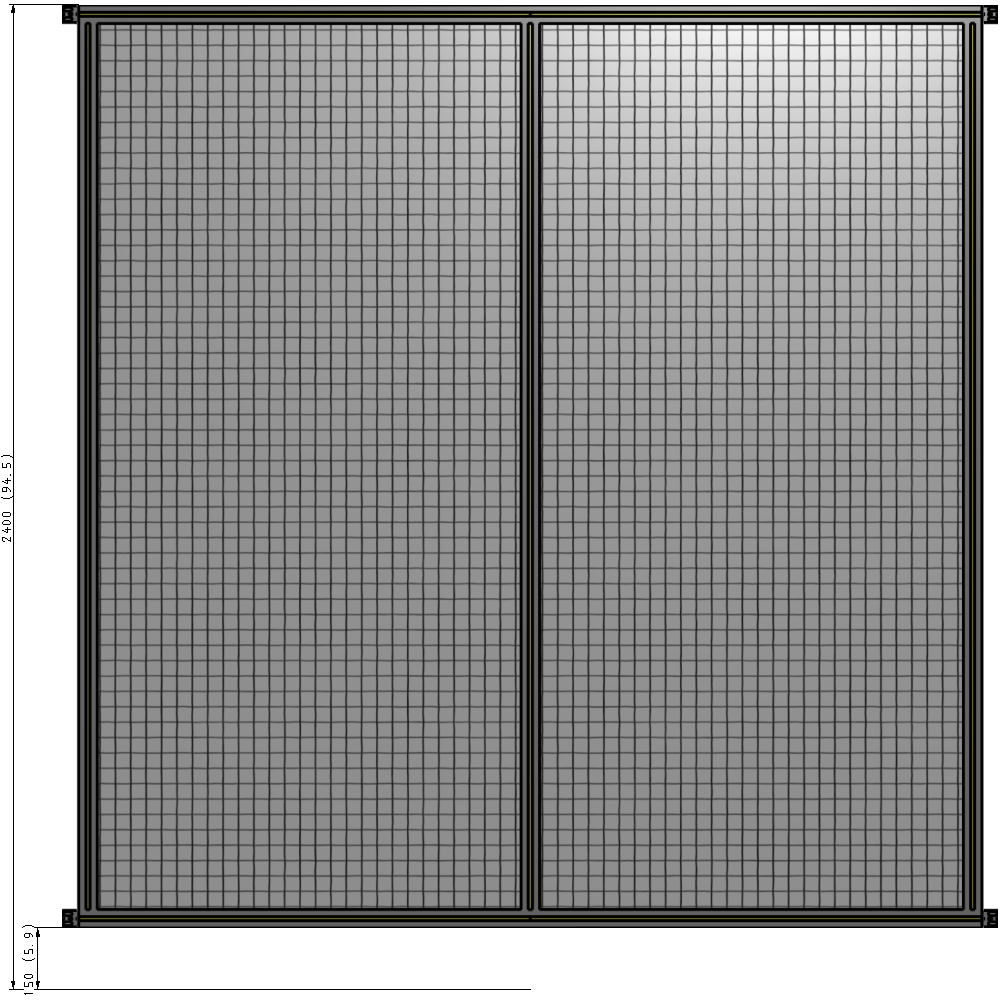 B4-2400-2200-0150-HYMZA DOUBLE PANEL-NO LEGS, HINGE CONNECTORS 2400MM X 2200MM  1" MESH, FULLY ASSEMBLED