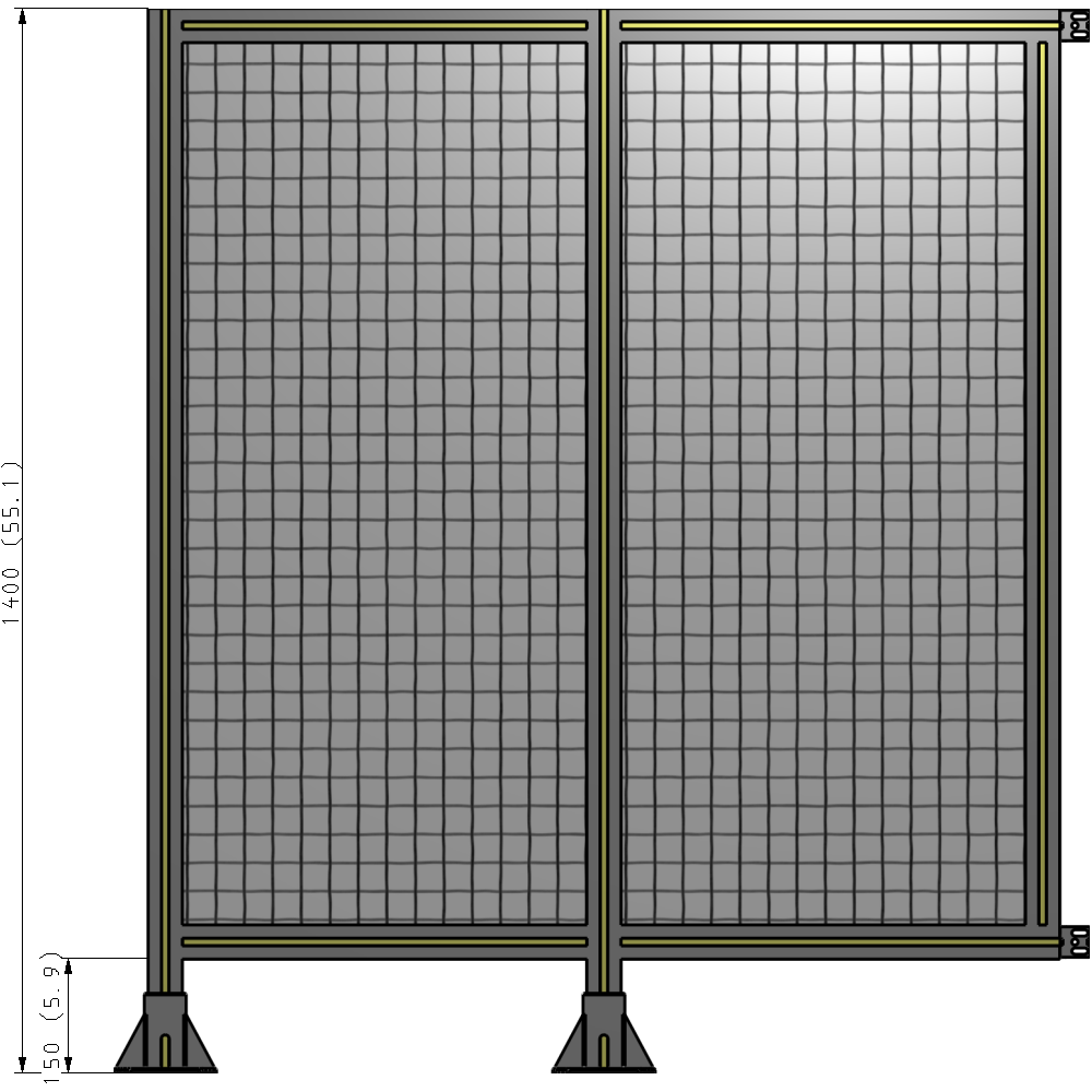 B5-1400-1200-0150-HYMFK DOUBLE PANEL-LEGS ON LEFT AND CENTER WITH HINGES 1400MM X 1200MM 1" MESH, FULLY ASSEMBLED