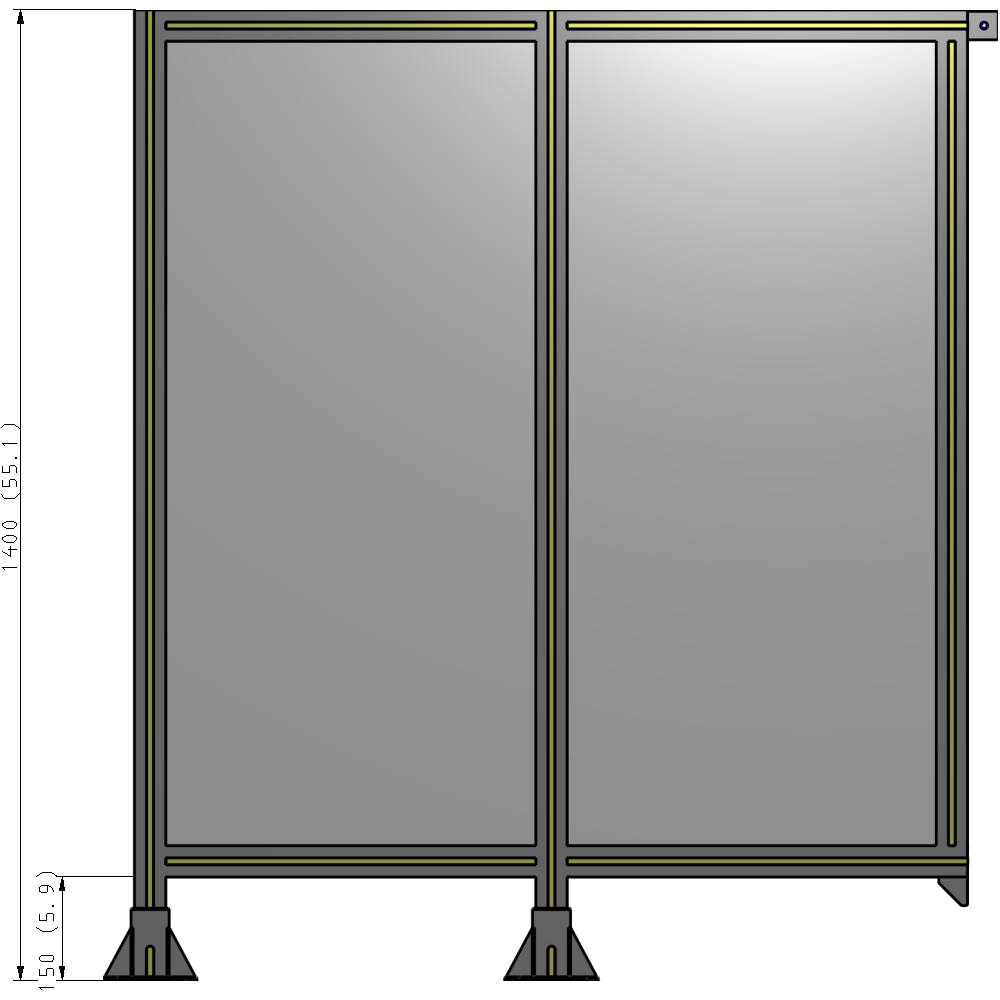 B5-1400-1200-0150-TYPFK DOUBLE PANEL-LEGS ON LEFT AND CENTER, TIE PLATE ON RIGHT 1400MM X 1200MM 1/4" POLYCARB, ASSEMBLED