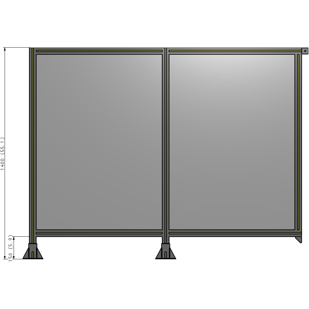 B5-1400-1800-0150-TYPFA DOUBLE PANEL-LEGS ON LEFT AND CENTER, TIE PLATE ON RIGHT 1400MM X 1800MM  1/4" POLYCARB, ASSEMBLED