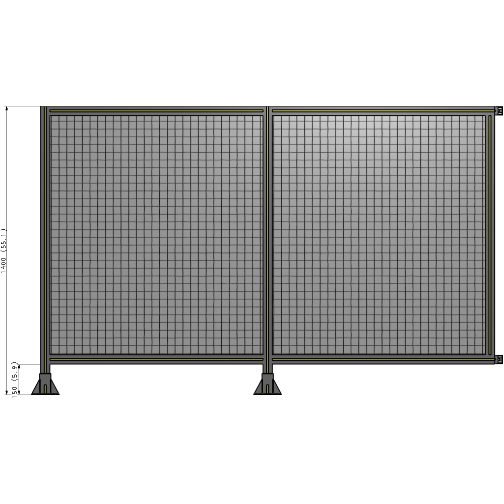 B5-1400-2200-0150-HYMFK DOUBLE PANEL-LEGS ON LEFT AND CENTER WITH HINGES 1400MM X 2200MM  1" MESH, AS A KIT