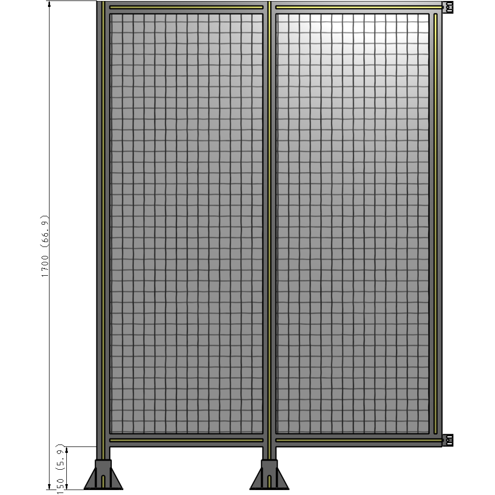 B5-1700-1200-0150-HYMFA DOUBLE PANEL-LEGS ON LEFT AND CENTER WITH HINGES 1700MM X 1200MM  1" MESH, FULLY ASSEMBLED