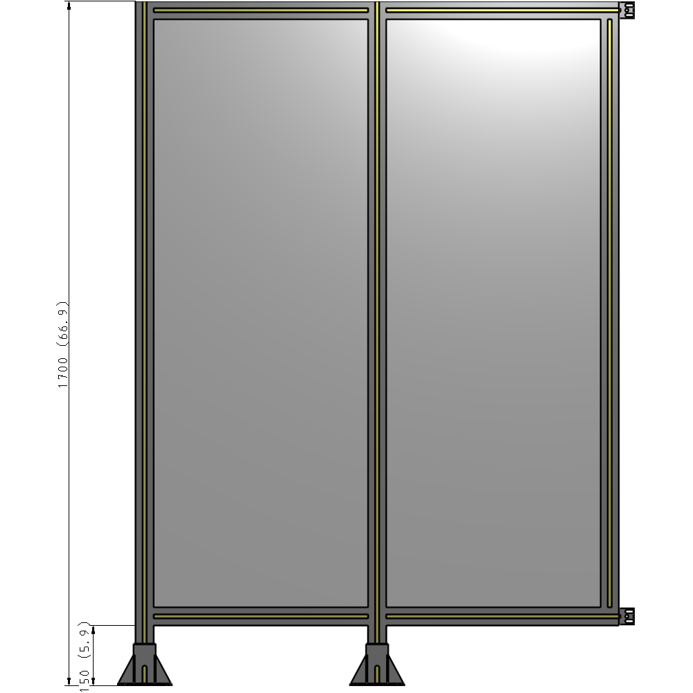 B5-1700-1200-0150-HYPFA DOUBLE PANEL-LEGS ON LEFT AND CENTER WITH HINGES 1700MM X 1200MM  1/4" POLYCARBONATE, ASSEMBLED