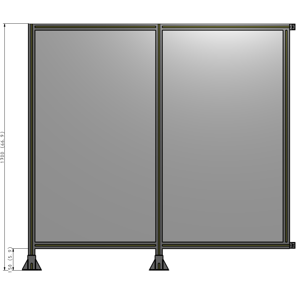 B5-1700-1800-0150-HYPFA DOUBLE PANEL-LEGS ON LEFT AND CENTER WITH HINGES 1700MM X 1800MM  1/4" POLYCARBONATE, ASSEMBLED