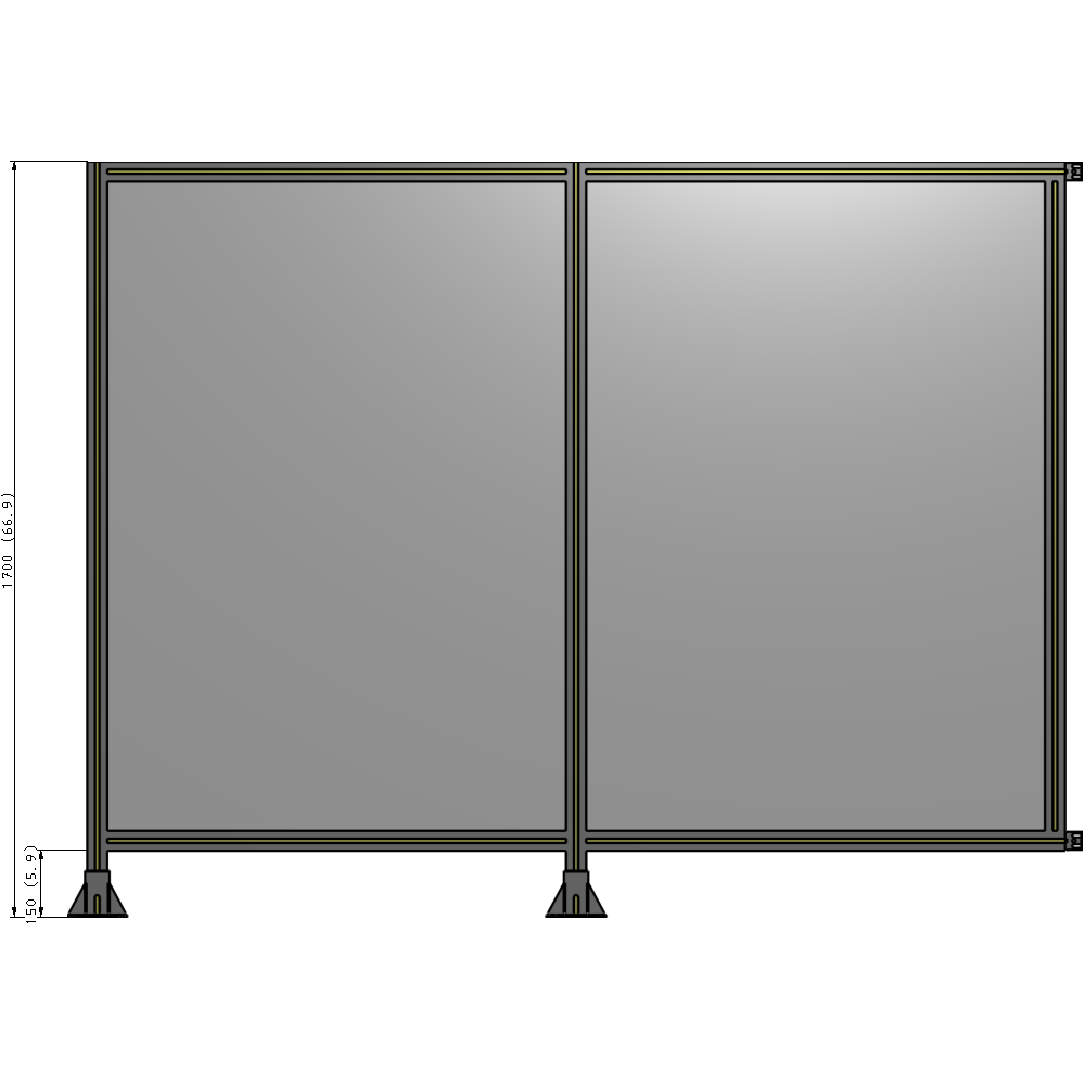 B5-1700-2200-0150-HYPFA DOUBLE PANEL-LEGS ON LEFT AND CENTER WITH HINGES 1700MM X 2200MM  1/4" POLYCARBONATE, ASSEMBLED