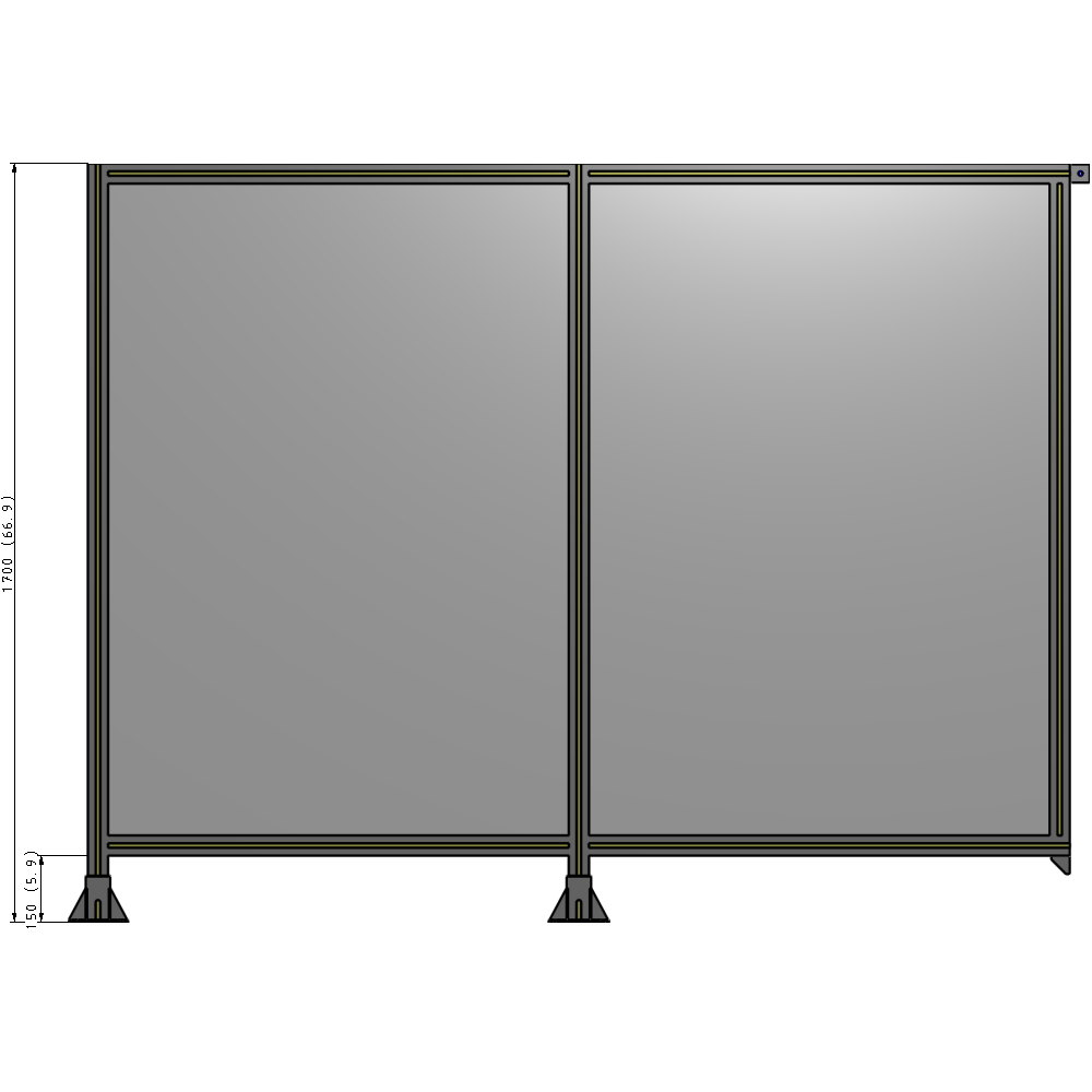 B5-1700-2200-0150-TYPFK DOUBLE PANEL-LEGS ON LEFT AND CENTER, TIE PLATE ON RIGHT 1700MM X 2200MM  1/4" POLYCARBONATE, AS KIT