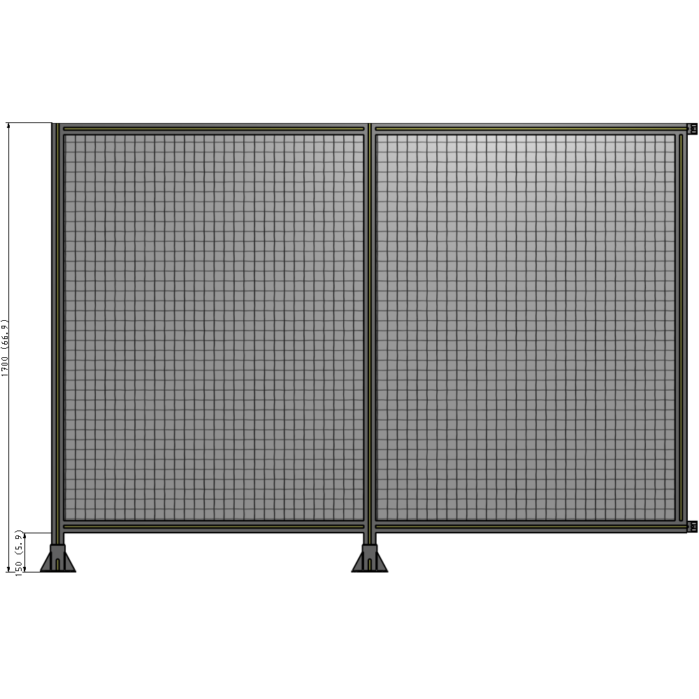 B5-1700-2400-0150-HYMFA DOUBLE PANEL-LEGS ON LEFT AND CENTER WITH HINGES 1700MM X 2400MM  1" MESH, FULLY ASSEMBLED