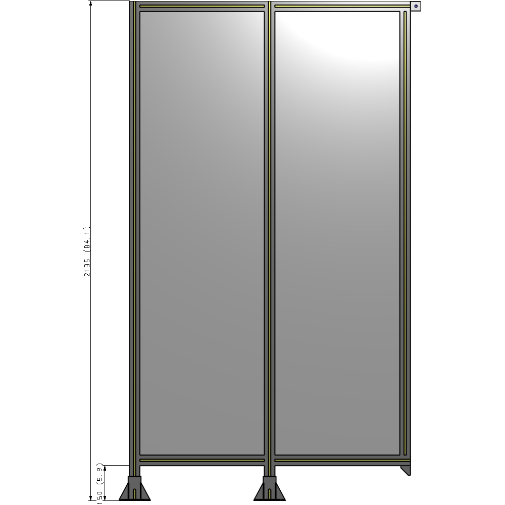 B5-2135-1200-0150-TYPFA DOUBLE PANEL-LEGS ON LEFT AND CENTER, TIE PLATE ON RIGHT 2135MM X 1200MM  1/4" POLYCARB, ASSEMBLED