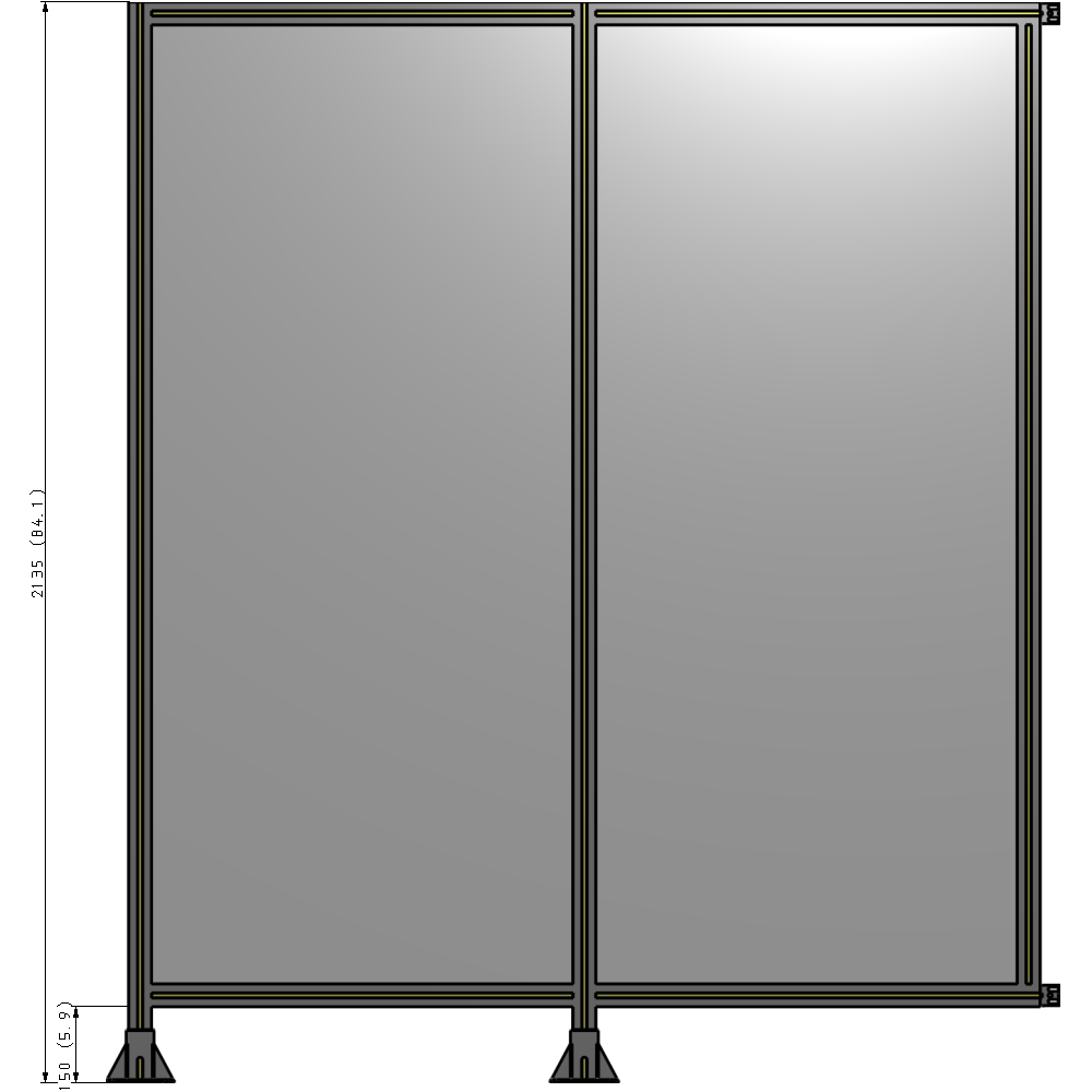 B5-2135-1800-0150-HYPFA DOUBLE PANEL-LEGS ON LEFT AND CENTER WITH HINGES 2135MM X 1800MM  1/4" POLYCARBONATE, ASSEMBLED