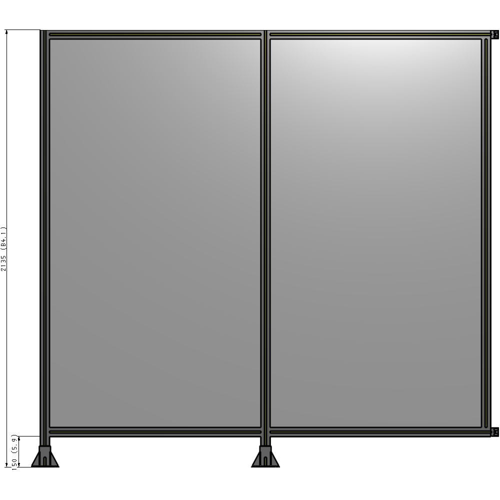 B5-2135-2200-0150-HYPFA DOUBLE PANEL-LEGS ON LEFT AND CENTER WITH HINGES 2135MM X  2200MM  1/4" POLYCARBONATE, ASSEMBLED
