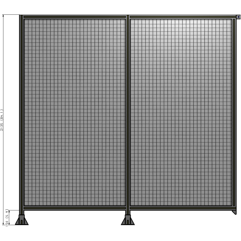B5-2135-2200-0150-TYMFA DOUBLE PANEL-LEGS ON LEFT AND CENTER, TIE PLATE ON RIGHT 2135MM X  2200MM  1" MESH, FULLY ASSEMBLED