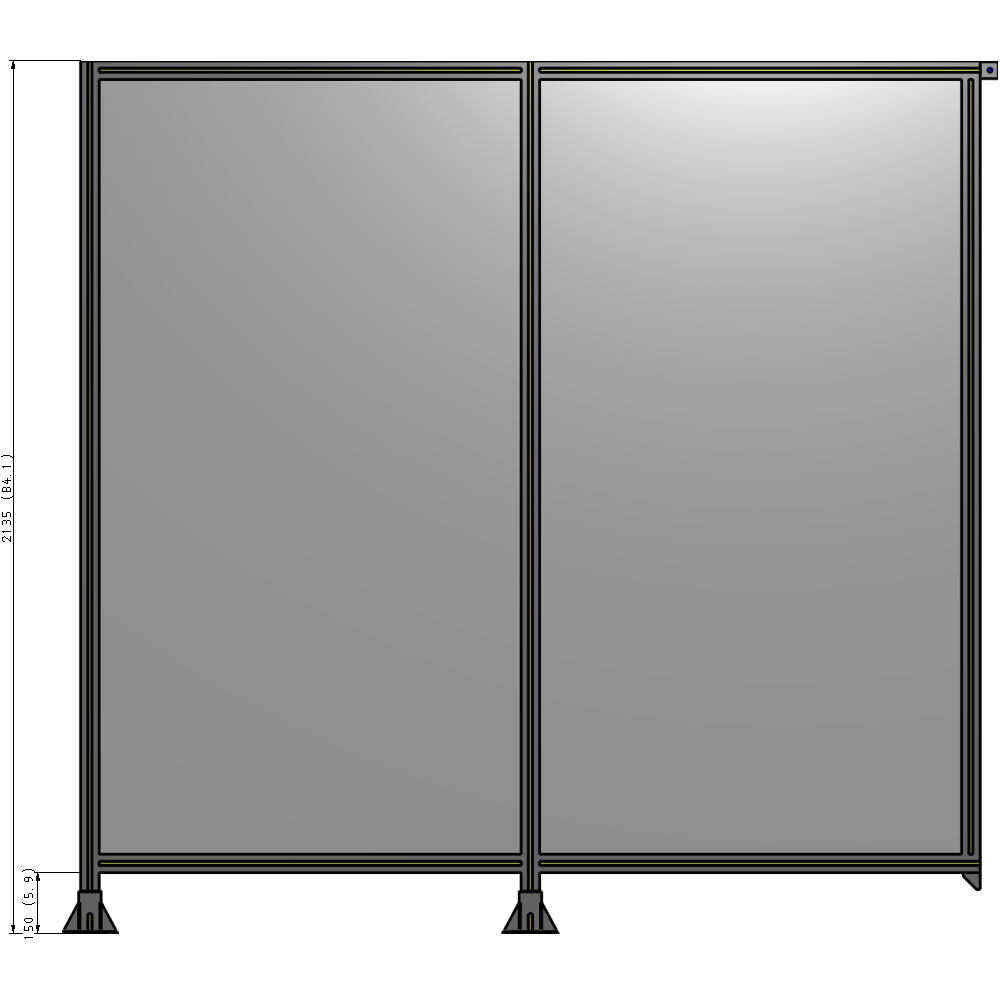 B5-2135-2200-0150-TYPFK DOUBLE PANEL-LEGS ON LEFT AND CENTER, TIE PLATE ON RIGHT 2135MM X  2200MM  1/4" POLYCARBONATE, KIT