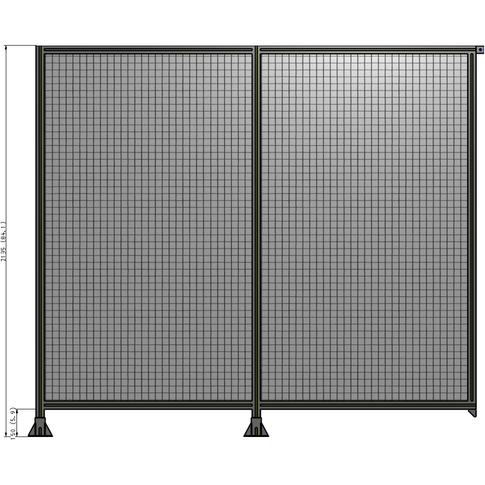 B5-2135-2400-0150-TYMFA DOUBLE PANEL-LEGS ON LEFT AND CENTER, TIE PLATE ON RIGHT 2135MM X 2400MM  1" MESH, FULLY ASSEMBLED
