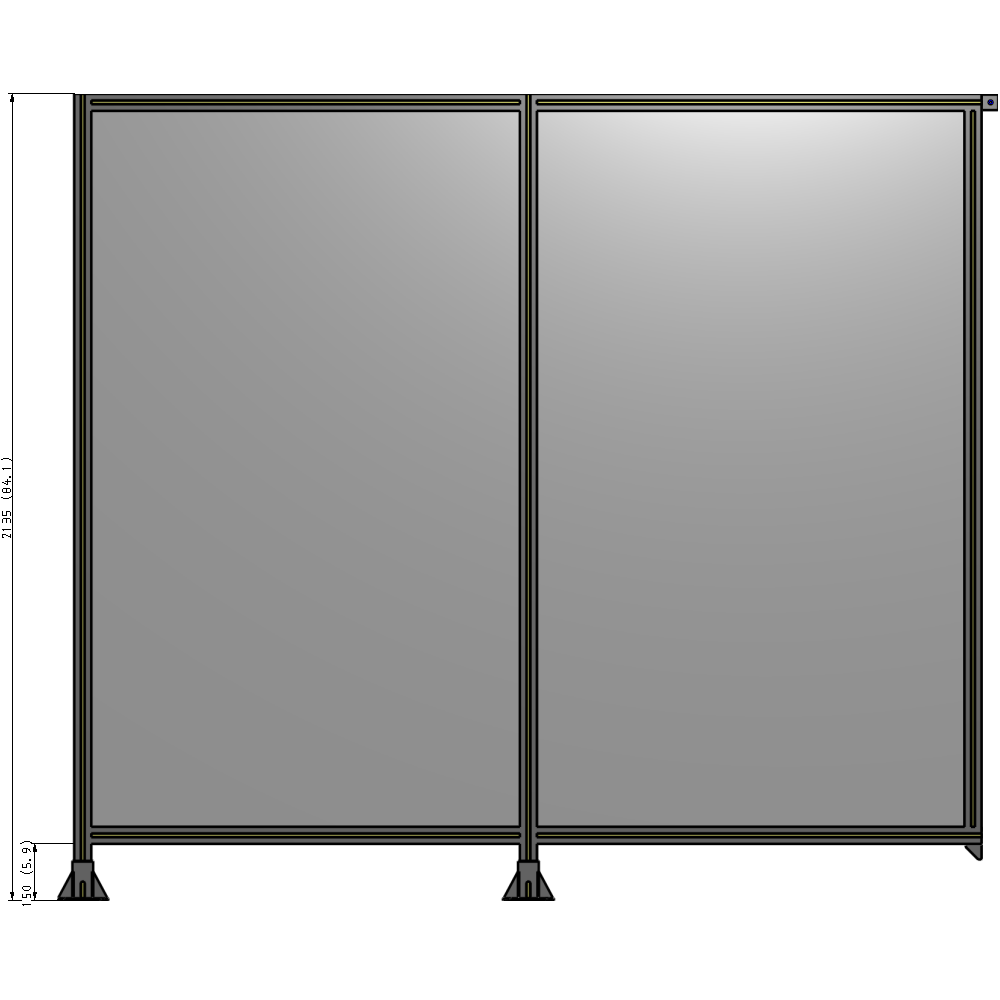 B5-2135-2400-0150-TYPFA DOUBLE PANEL-LEGS ON LEFT AND CENTER, TIE PLATE ON RIGHT 2135MM X 2400MM  1/4" POLYCARB, ASSEMBLED
