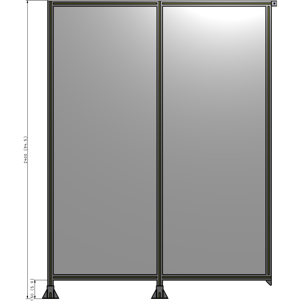 B5-2400-1800-0150-TYPFK DOUBLE PANEL-LEGS ON LEFT AND CENTER, TIE PLATE ON RIGHT 2400MM X 1800MM  1/4" POLYCARBONATE, AS KIT