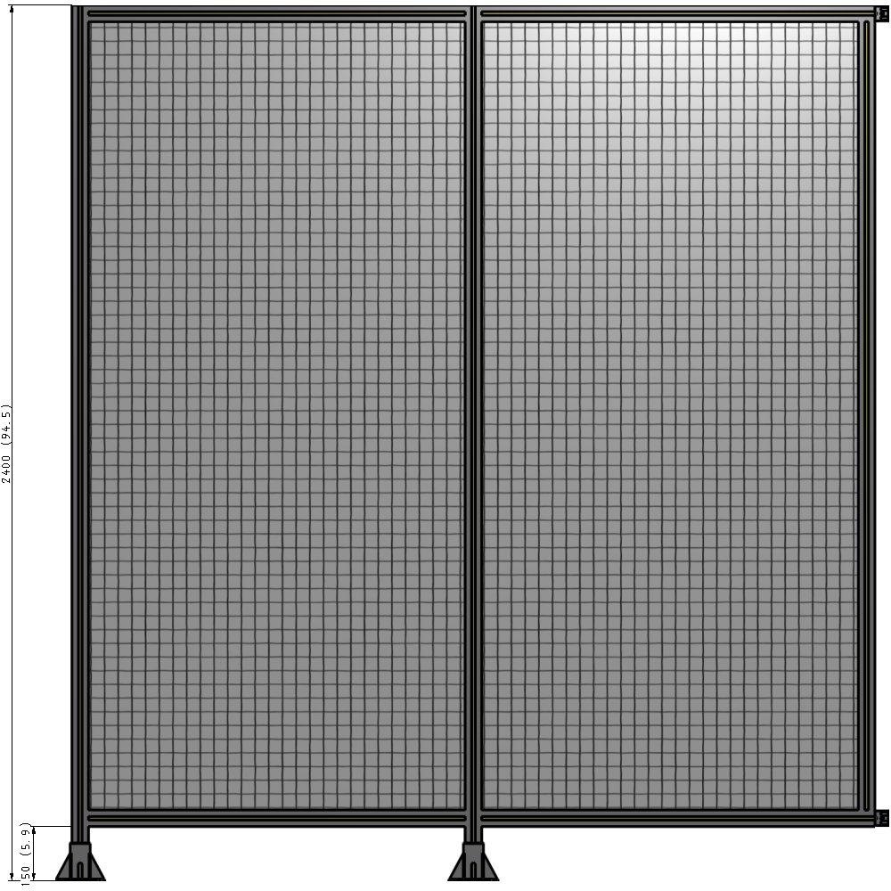 B5-2400-2200-0150-HYMFK DOUBLE PANEL-LEGS ON LEFT AND CENTER WITH HINGES 2400MM X 2200MM  1" MESH, AS A KIT