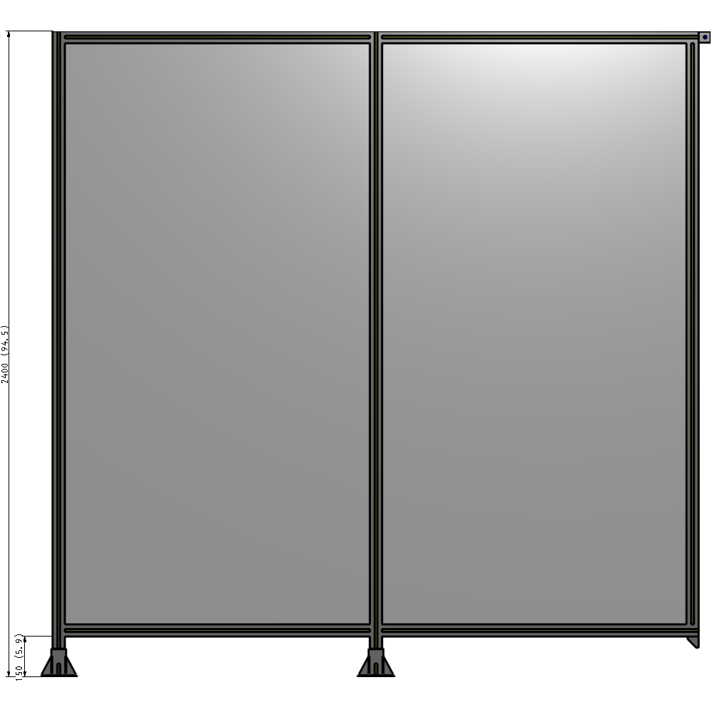 B5-2400-2400-0150-TYPFA DOUBLE PANEL-LEGS ON LEFT AND CENTER, TIE PLATE ON RIGHT 2400MM X 2400MM  1/4" POLYCARB, ASSEMBLED