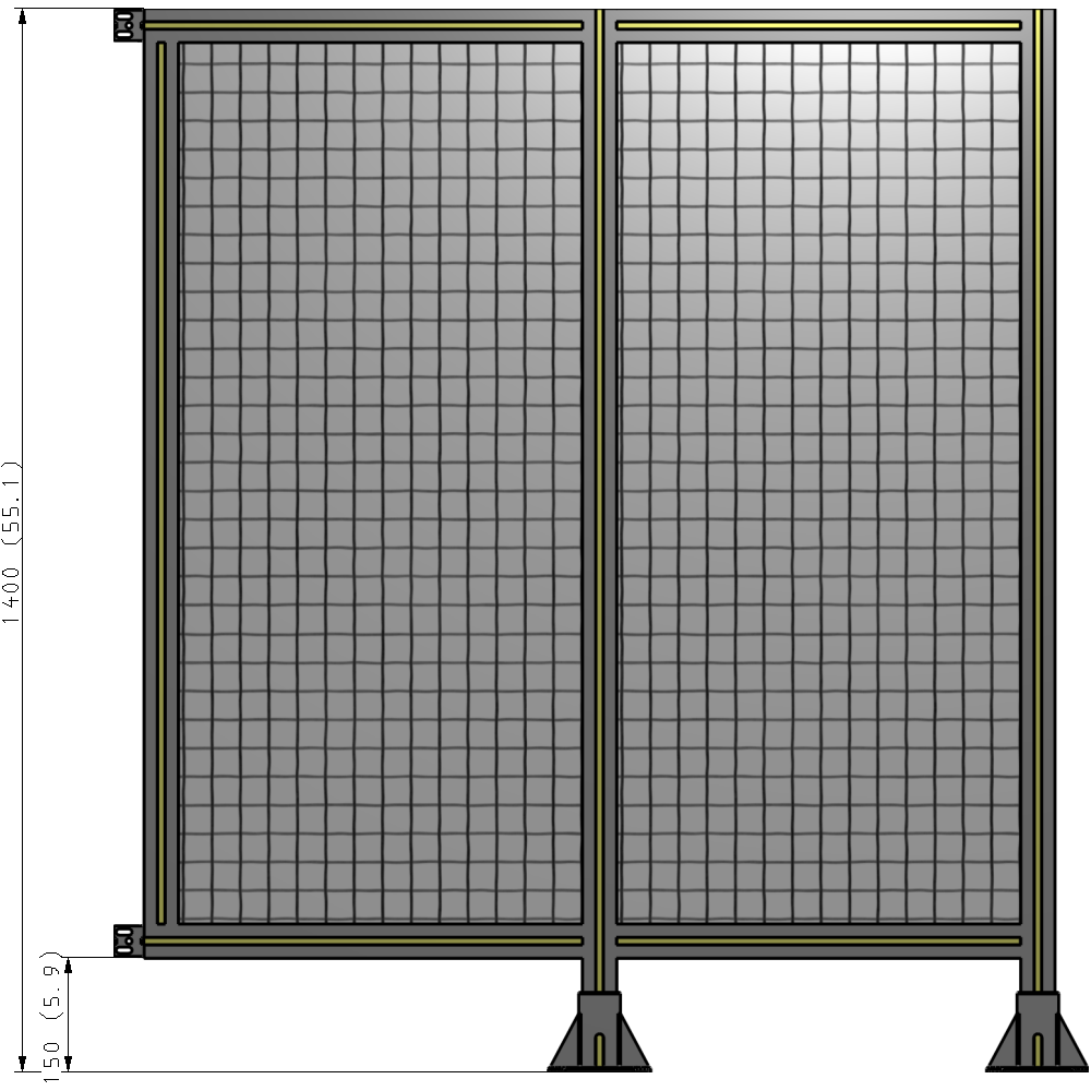 B6-1400-1200-0150-HYMFK DOUBLE PANEL-LEGS ON RIGHT AND CENTER WITH HINGES 1400MM X 1200MM 1" MESH, FULLY ASSEMBLED