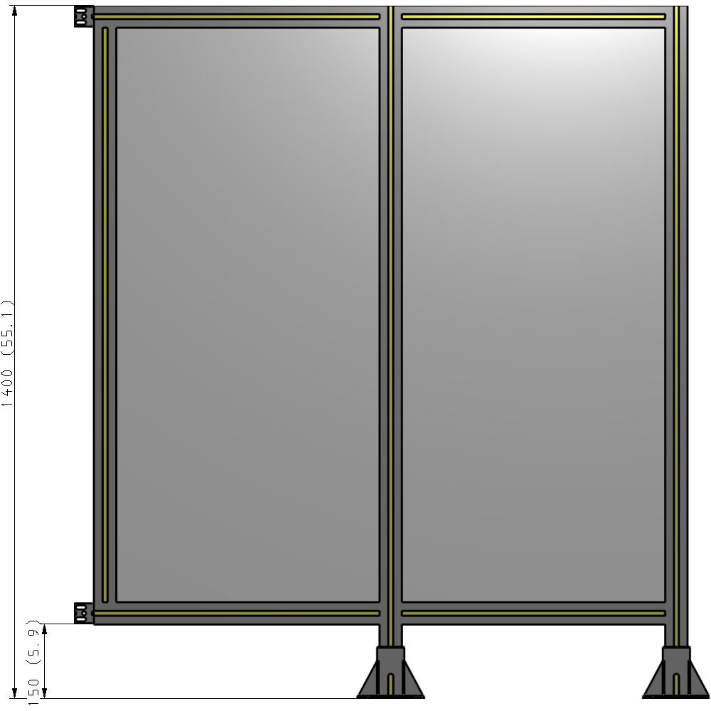 B6-1400-1200-0150-HYPFK DOUBLE PANEL-LEGS ON RIGHT AND CENTER WITH HINGES 1400MM X 1200MM 1/4" POLYCARBONATE, ASSEMBLED