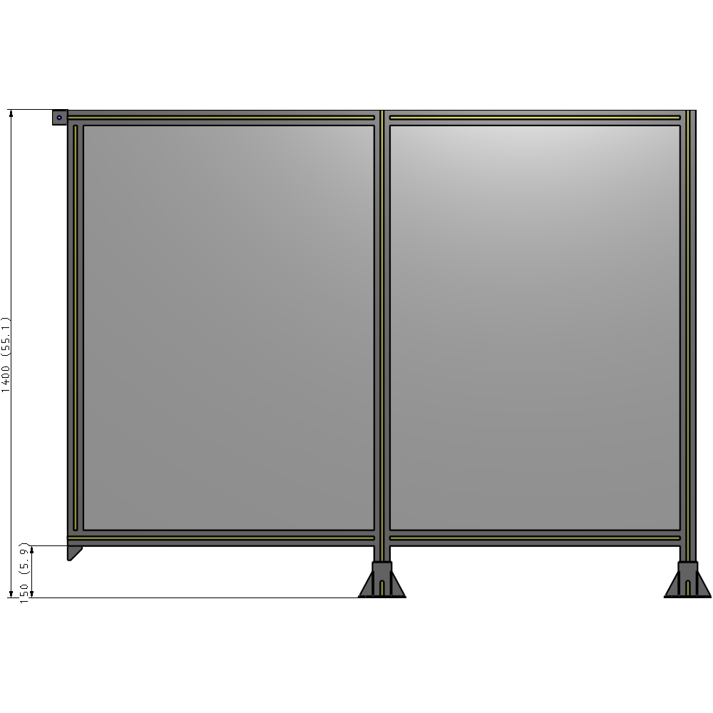 B6-1400-1800-0150-TYPFA DOUBLE PANEL-LEGS ON RIGHT AND CENTER, TIE PLATE ON LEFT 1400MM X 1800MM  1/4" POLYCARB, ASSEMBLED