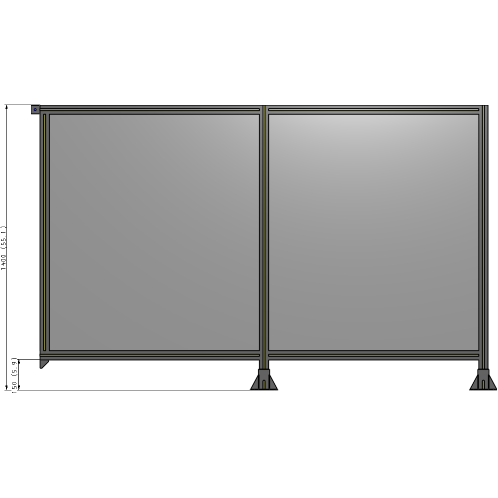 B6-1400-2200-0150-TYPFA DOUBLE PANEL-LEGS ON RIGHT AND CENTER, TIE PLATE ON LEFT 1400MM X 2200MM 1/4" POLYCARB, ASSEMBLED