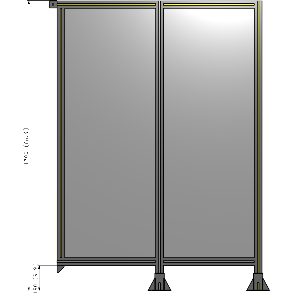 B6-1700-1200-0150-TYPFA DOUBLE PANEL-LEGS ON RIGHT AND CENTER, TIE PLATE ON LEFT 1700MM X 1200MM  1/4" POLYCARB, ASSEMBLED